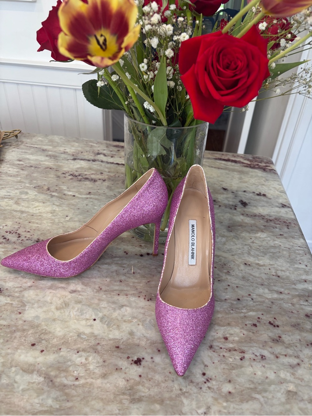 Manolo Blahnik Sparkling Hot Pink Pointed-Toe Pumps